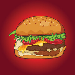 Delicious fresh burger vector 3d illustration Big burger logo doodle and website, promotional items