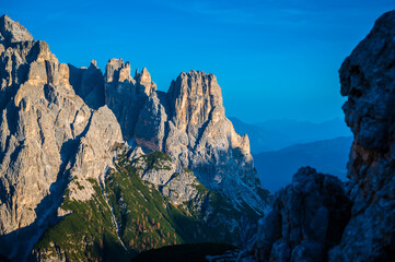 Sunset over the Dolomites. Park of the three peaks of Lavaredo.