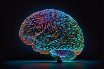 A neon-lit brain, generative ai