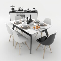 modern kitchen table on a white background realistic chair table furnishings planning idea interior desing dining room 