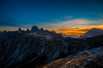Naklejka premium Dusk on the Dolomites. Park of the three peaks of Lavaredo.