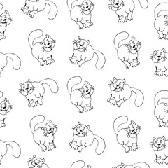 Cute and funny cats, vector seamless pattern. Collection of cartoon kittens in different poses.