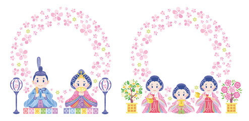 ひなまつり　おひなさま　三人官女　飾り　丸フレームセット