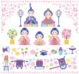 Fototapeta premium ひなまつり おひなさま飾り イラストセット
