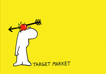 Target marketing cartoon man with apple and arrow