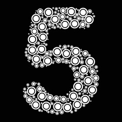 Number 5 design with round geometric shapes