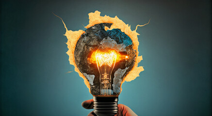 illustration of a light bulb getting an idea while flames around