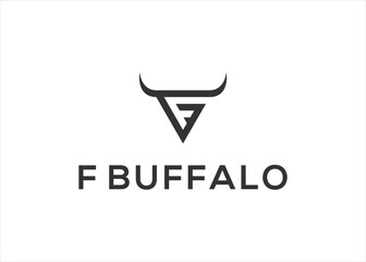 Initial Letter F With Head Buffalo Bull Logo Design Illustration Vector