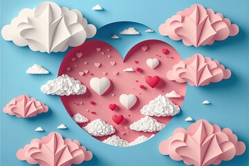 vector of love and Happy Valentines day origami on blue background. Generative AI