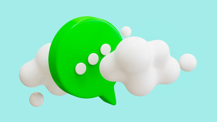 3D render of message icon with cloud isolated on blue background.