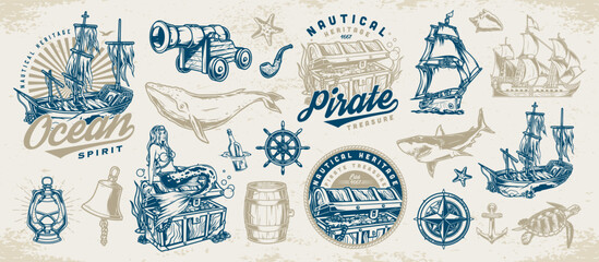 Pirate adventure set colorful stickers