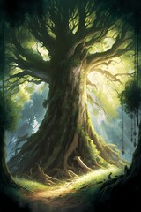 tall majestic tree in the woods with a wide spreading canopy