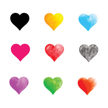  Heart colors of rainbow. LGBT flag background. Rainbow background of colored lines. Hand drawn hearts. Design elements for Valentine's day. Hand drawn rough marker hearts isolated on white background
