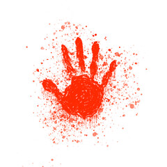 orange handprint with ink splatter