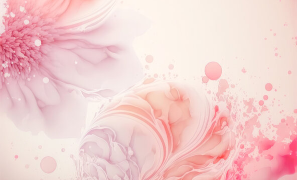 Abstract watercolor art background with pink flowers in style of watercolor paints design. Peculiar AI generative image.