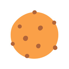 Traditional cookie with chocolate crisps in flat style. Hand drawn vector illustration of biscuit with chocolate or raisins, baking, confectionery