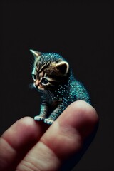 adorable kitten in microscopic size held by human hand