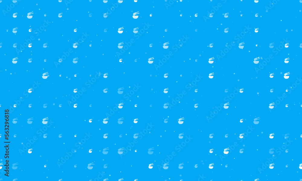 Poster seamless background pattern of evenly spaced white noodle symbols of different sizes and opacity. ve