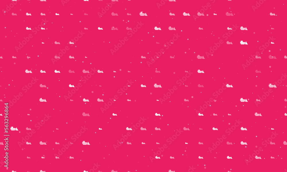 Poster seamless background pattern of evenly spaced white bulldozer symbols of different sizes and opacity.