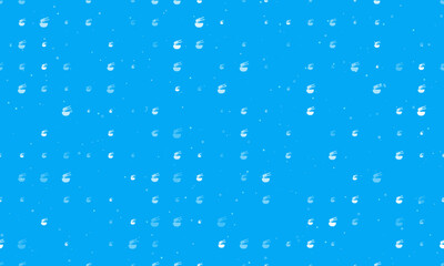 Seamless background pattern of evenly spaced white noodle symbols of different sizes and opacity. Vector illustration on light blue background with stars