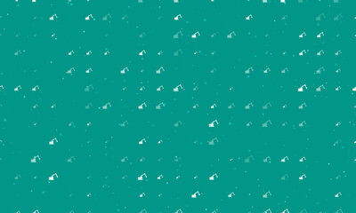 Seamless background pattern of evenly spaced white excavator symbols of different sizes and opacity. Vector illustration on teal background with stars