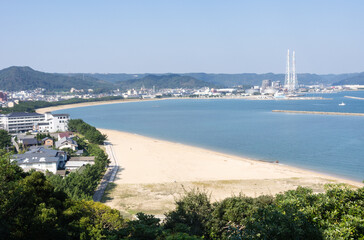Fototapeta premium View of Nishinohama beach and Karatsu bay from Karatsu castle hill - Karatsu city, Saga prefecture