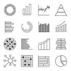 Set of business graph icon, Symbol object statistics finance presentation, Line success report symbol vector. 640x640 pixels