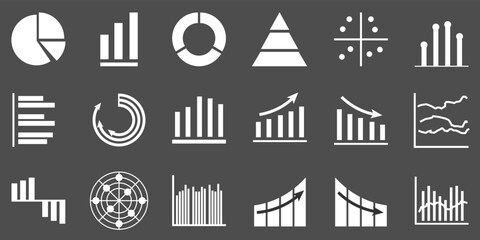 Set of business graph icon, Silhouette Object statistics finance presentation, Flat success report symbol vector. 640x640 pixels