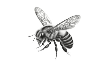 a stunning bee is flying, isolated on transparent background, macro pencil drawing, incredible pollinator, generative AI