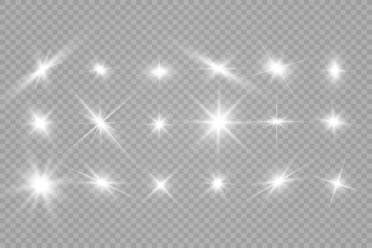 Special lens flash, light effect. The flash flashes rays and searchlight. illust.White glowing light. Beautiful star Light from the rays. The sun is backlit. Bright beautiful star. Sunlight. Glare.
