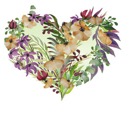 Heart from watercolor flowers