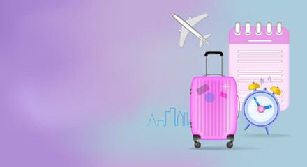 The concept of online travel and tourism planning. 3D illustration, banner.