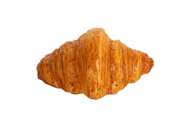 Croissant top view isolated on white background. Fresh French bakery, roll