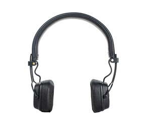 Wireless black headphones isolated on white background