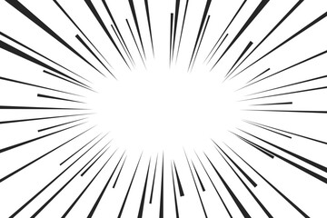 Obraz premium Black radial comic book style action line isolated on transparent background. Speed abstract, manga comics action frame. Vector illustration