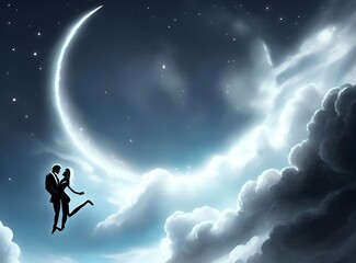 Fototapeta na wymiar romantic moon and stars, love, valentine's day card
