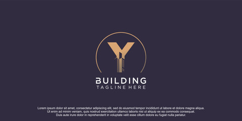 Building logo with monogram letter Y concept premium vector