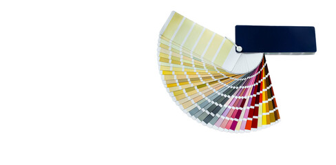 Banner of a color guide displaying a range of hues for use in interior design and decoration. The...