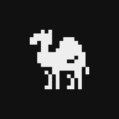 Obraz premium Camel emoji pixel art character. Sticker design. Isolated vector illustration. Video game assets 1-bit sprite. 