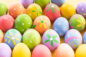 Easter eggs many color and easter background