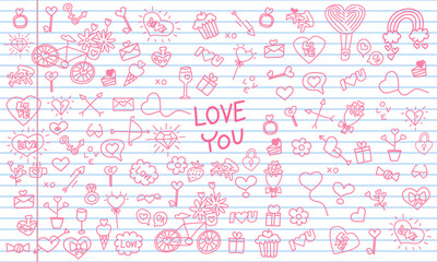 Valentine's Day doodle amd i love you for happy heart pink, t-shirt print, doodle vector design