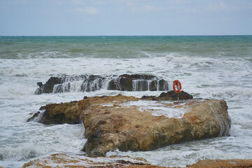 Sea surf and wild foaming sea