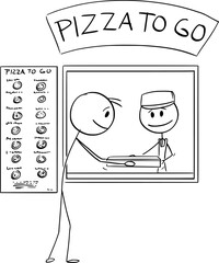 Person Buying Pizza , Vector Cartoon Stick Figure Illustration