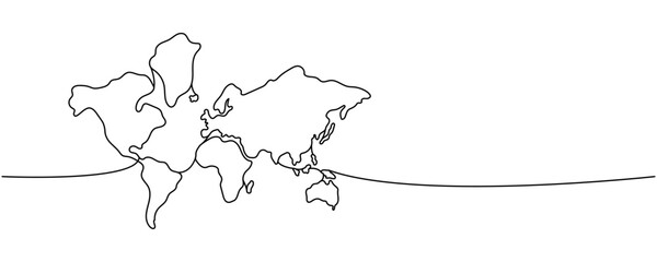 World silhouette one line continuous drawing. Earth silhouette continuous one line illustration. Vector minimalist linear illustration.