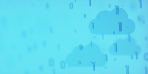 Fototapeta premium Cloud Computing and Storage Concept, Abstract of 0 and 1 Binary Numeral System, spread and rise Processing in the clouds, Frosted Glass style - 3d rendering.