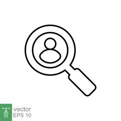 Search job vacancy icon. Simple outline style. Magnifying glass, find people employer business concept. Hire candidate, recruit, competition line symbol. Vector illustration. EPS 10.