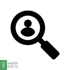 Search job vacancy icon. Simple solid style. Magnifying glass, find people employer business concept. Hire candidate, recruit, competition glyph symbol. Vector illustration. EPS 10.