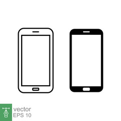 Smartphone icon. Simple outline and solid style. Phone, cell, smart cellular, cellphone, app screen, gadget, device for application, technology concept. Line and glyph vector illustration. EPS 10.