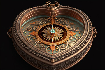 Fototapeta na wymiar Beautiful fantasy compass in the shape of a heart, Generative AI