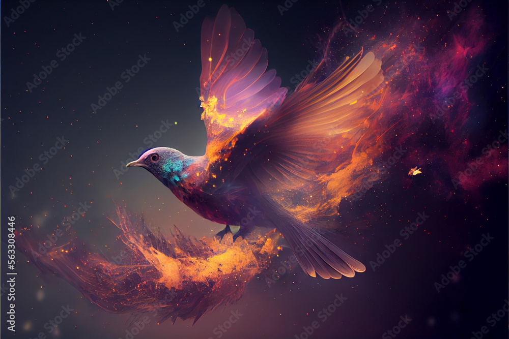 Aufkleber Abstract digital bird concept on a nebula dust in infinite space background